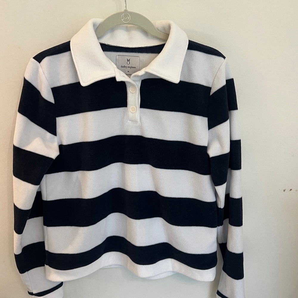 Dudley Stephens Navy White Wide Stripe Pullover Size M